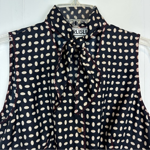 VTG Vintage Carlisle 100% Silk Secretary Bow Button Up Sleeveless Top Size 4 - Picture 4 of 8